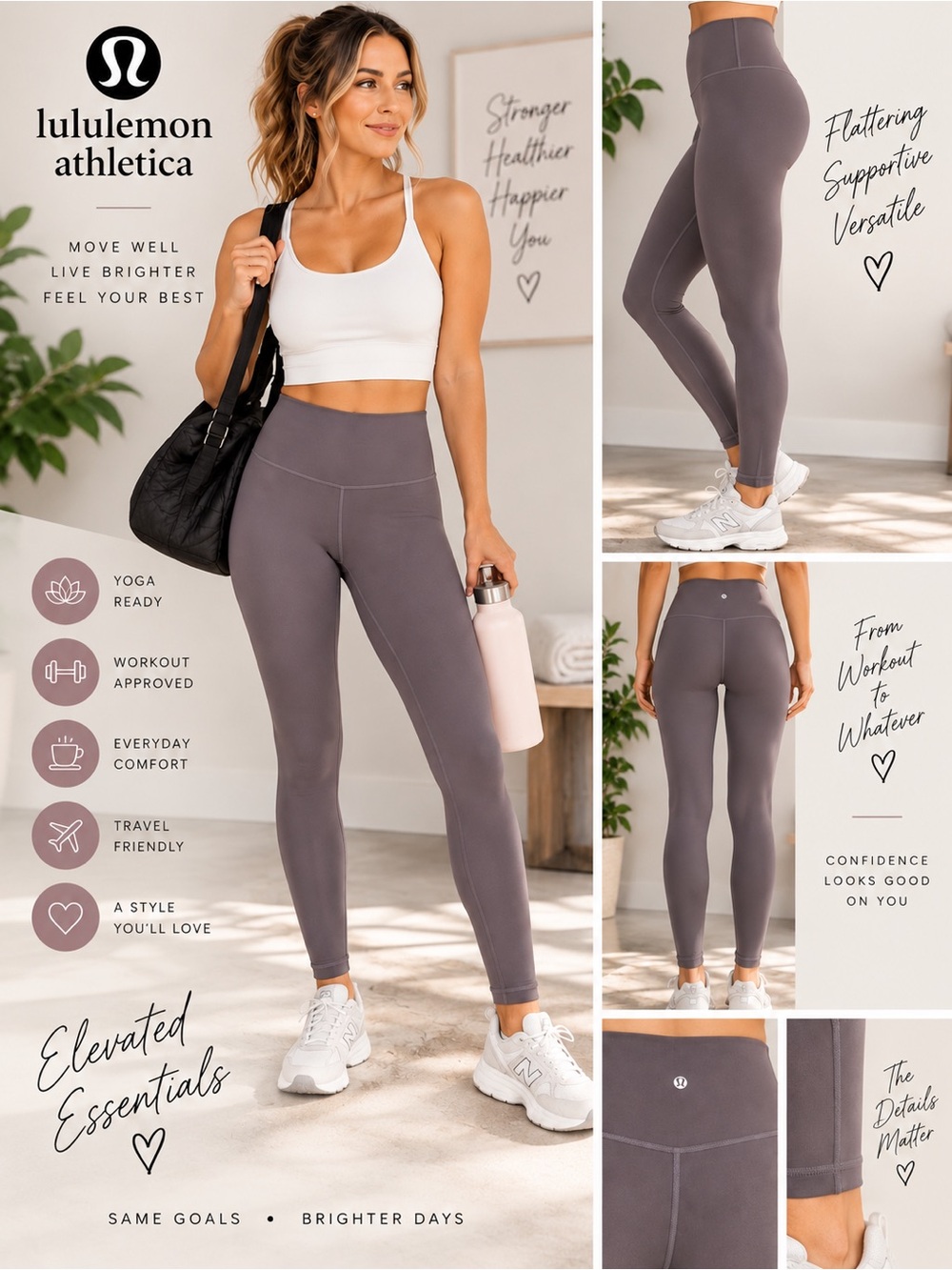 Lululemon Women’s High Rise Leggings Gray Mauve Yoga Activewear Size 6